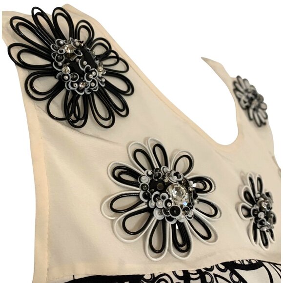 Raoul Womens 3D Floral Embellished Sleeveless 100% Silk Top Size 2 Ivory & Black - Picture 4 of 10